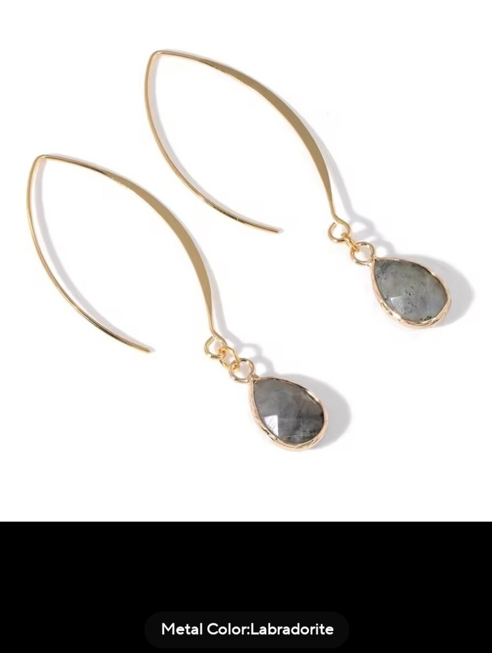 🩶🩵NEW🩶🩵 PRETTY!! Faceted Water Drop LABRODRITE Long Ear Hook Dangle Earrings